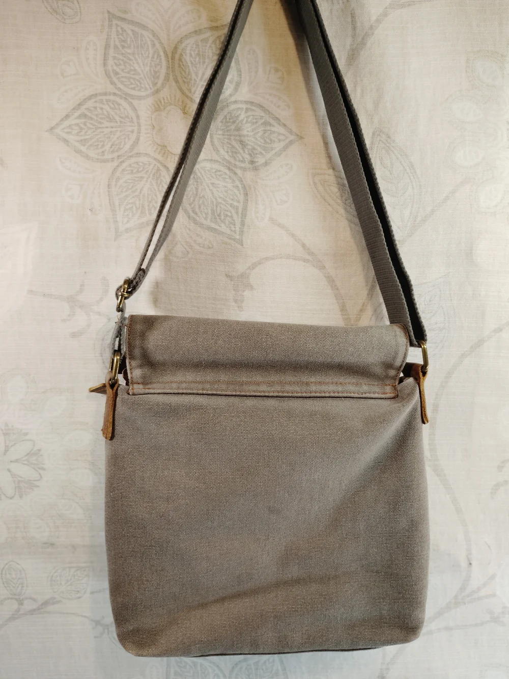 Augur Gray Canvas Messenger Bag with Brown Leather Trim